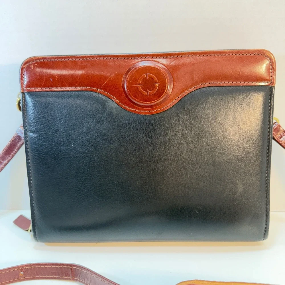 Franklin Covey Classic Planner Black Brown Leather Crossbody Organizer Strap VTG
